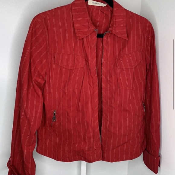 Sandwich Red Striped Cotton Women’s Zip Up Jacket - Picture 3 of 8